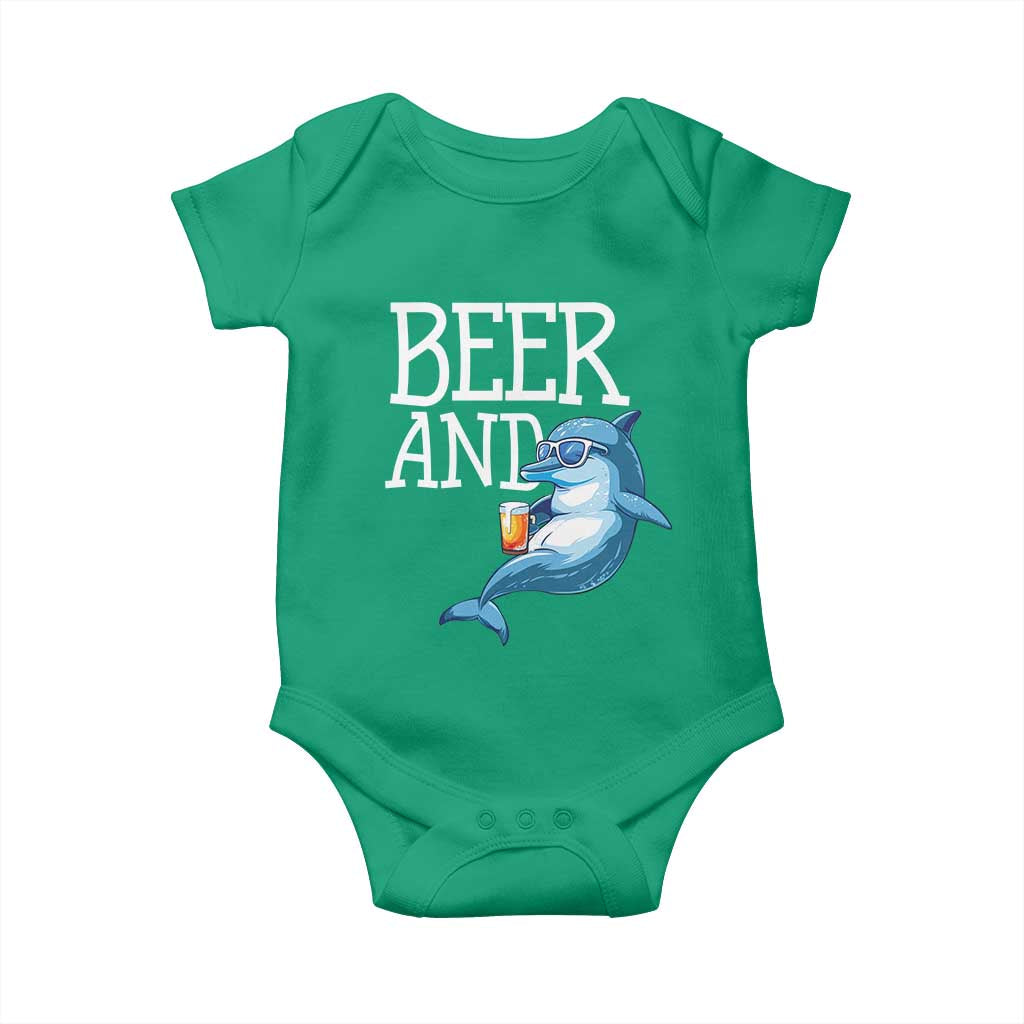 Dolphin And Beer Lover Funny Beach Life Gift Baby Onesie TS12 Irish Green Print Your Wear
