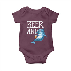 Dolphin And Beer Lover Funny Beach Life Gift Baby Onesie TS12 Maroon Print Your Wear