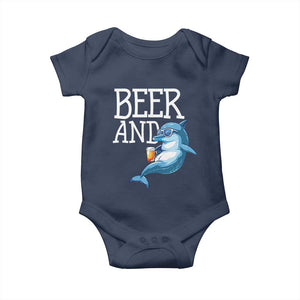 Dolphin And Beer Lover Funny Beach Life Gift Baby Onesie TS12 Navy Print Your Wear