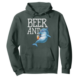 Dolphin And Beer Lover Funny Beach Life Gift Hoodie TS12 Dark Forest Green Print Your Wear