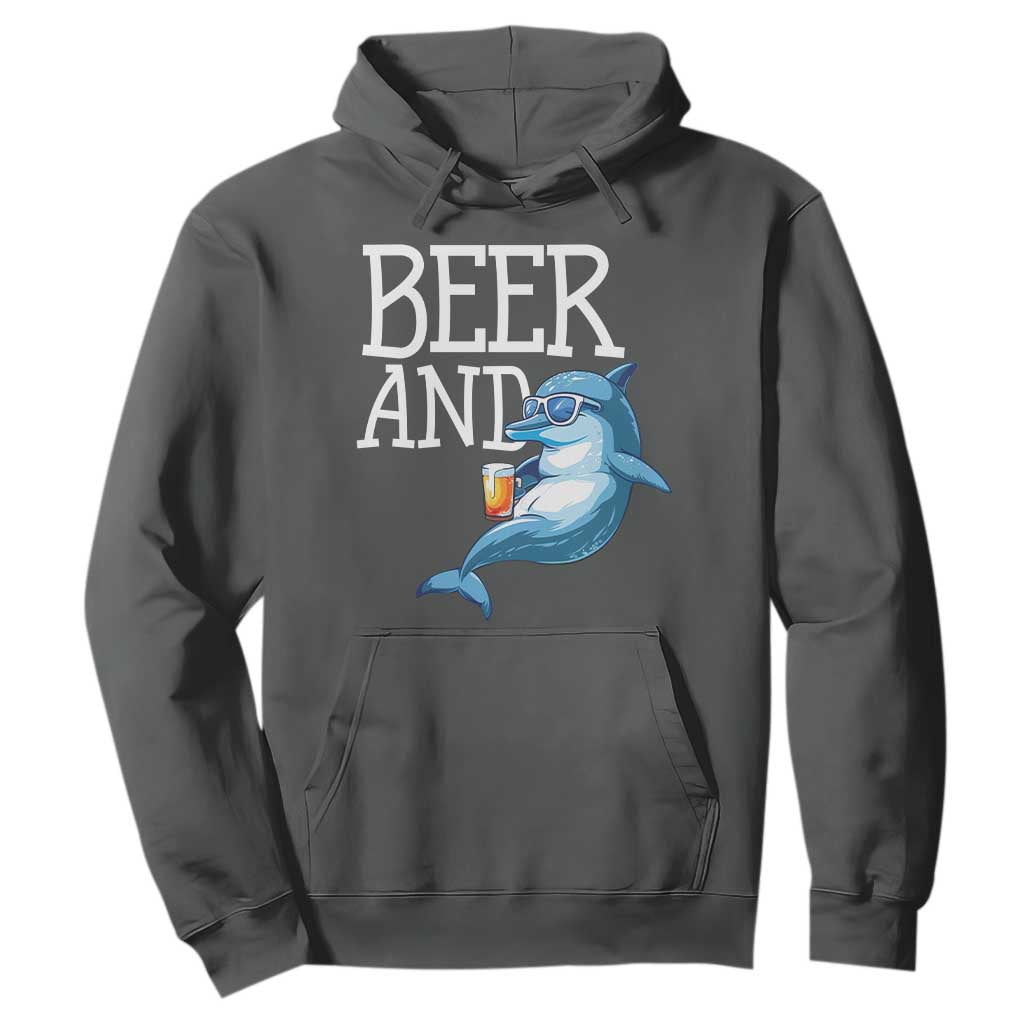 Dolphin And Beer Lover Funny Beach Life Gift Hoodie TS12 Dark Heather Print Your Wear