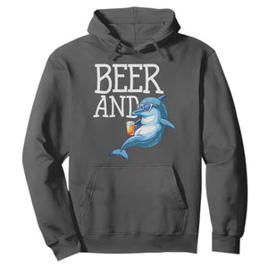 Dolphin And Beer Lover Funny Beach Life Gift Hoodie TS12 Dark Heather Print Your Wear