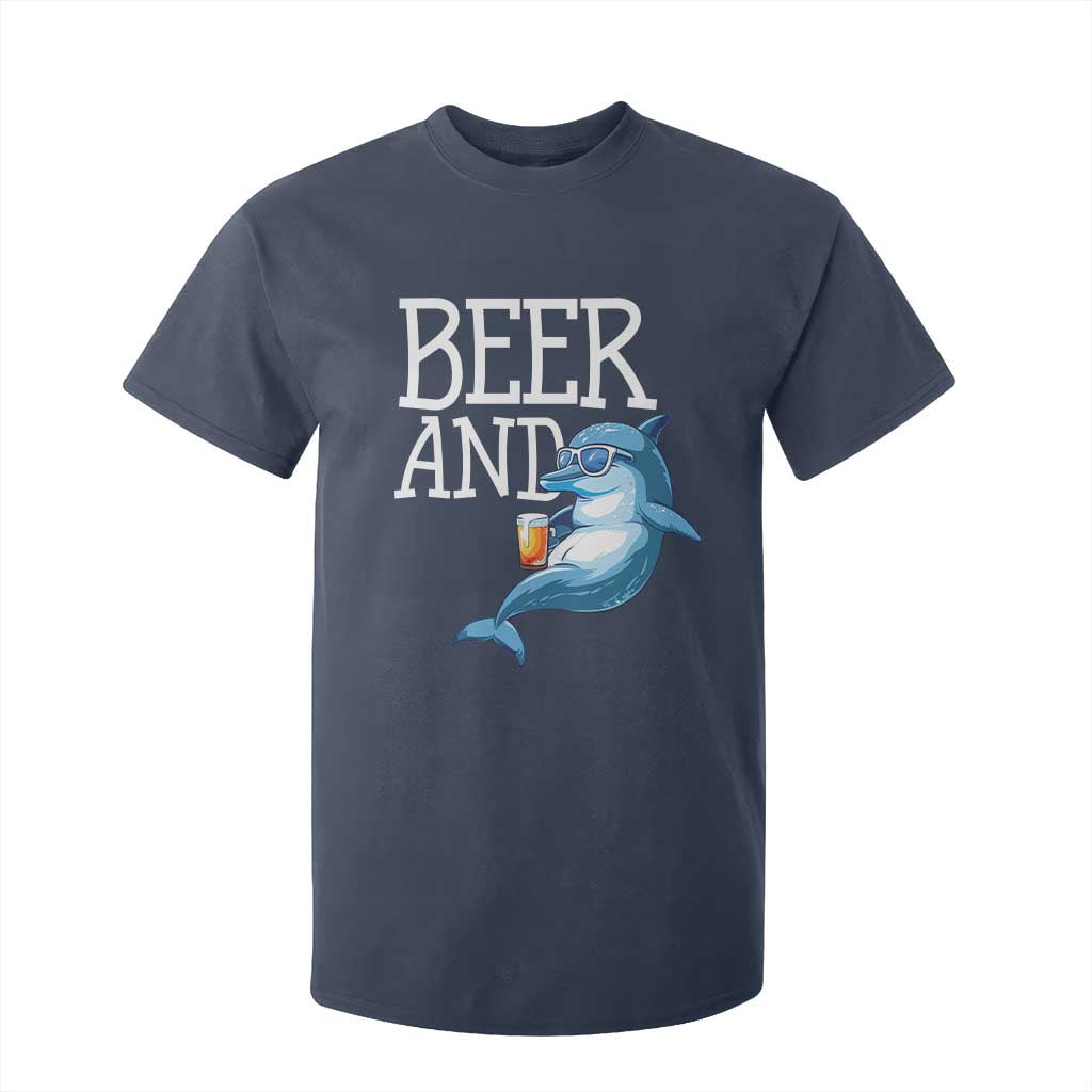 Dolphin And Beer Lover Funny Beach Life Gift T Shirt For Kid TS12 Navy Print Your Wear