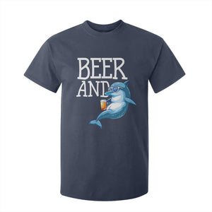 Dolphin And Beer Lover Funny Beach Life Gift T Shirt For Kid TS12 Navy Print Your Wear