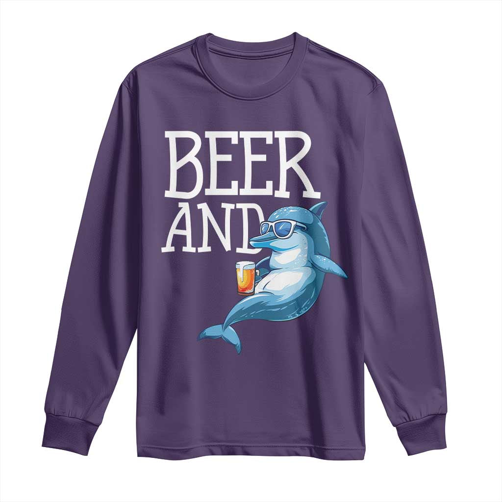 Dolphin And Beer Lover Funny Beach Life Gift Long Sleeve Shirt TS12 Purple Print Your Wear