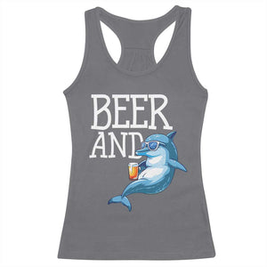 Dolphin And Beer Lover Funny Beach Life Gift Racerback Tank Top TS12 Charcoal Print Your Wear