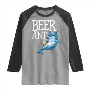 Dolphin And Beer Lover Funny Beach Life Gift Raglan Shirt TS12 Sport Gray Black Print Your Wear