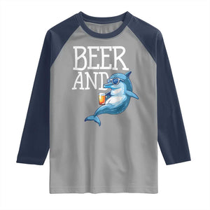 Dolphin And Beer Lover Funny Beach Life Gift Raglan Shirt TS12 Sport Gray Navy Print Your Wear
