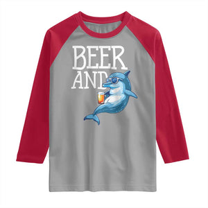 Dolphin And Beer Lover Funny Beach Life Gift Raglan Shirt TS12 Sport Gray Red Print Your Wear
