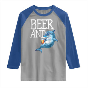 Dolphin And Beer Lover Funny Beach Life Gift Raglan Shirt TS12 Sport Gray Royal Print Your Wear