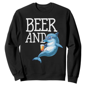 Dolphin And Beer Lover Funny Beach Life Gift Sweatshirt TS12 Black Print Your Wear