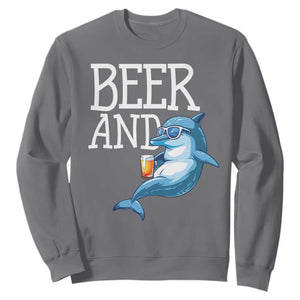 Dolphin And Beer Lover Funny Beach Life Gift Sweatshirt TS12 Charcoal Print Your Wear
