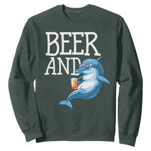Dolphin And Beer Lover Funny Beach Life Gift Sweatshirt TS12 Dark Forest Green Print Your Wear