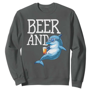 Dolphin And Beer Lover Funny Beach Life Gift Sweatshirt TS12 Dark Heather Print Your Wear