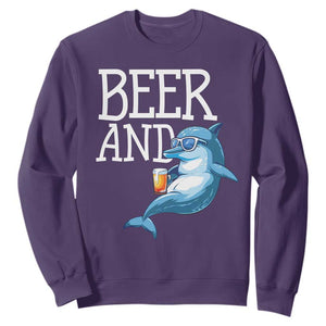 Dolphin And Beer Lover Funny Beach Life Gift Sweatshirt TS12 Purple Print Your Wear