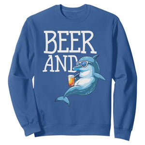 Dolphin And Beer Lover Funny Beach Life Gift Sweatshirt TS12 Royal Blue Print Your Wear