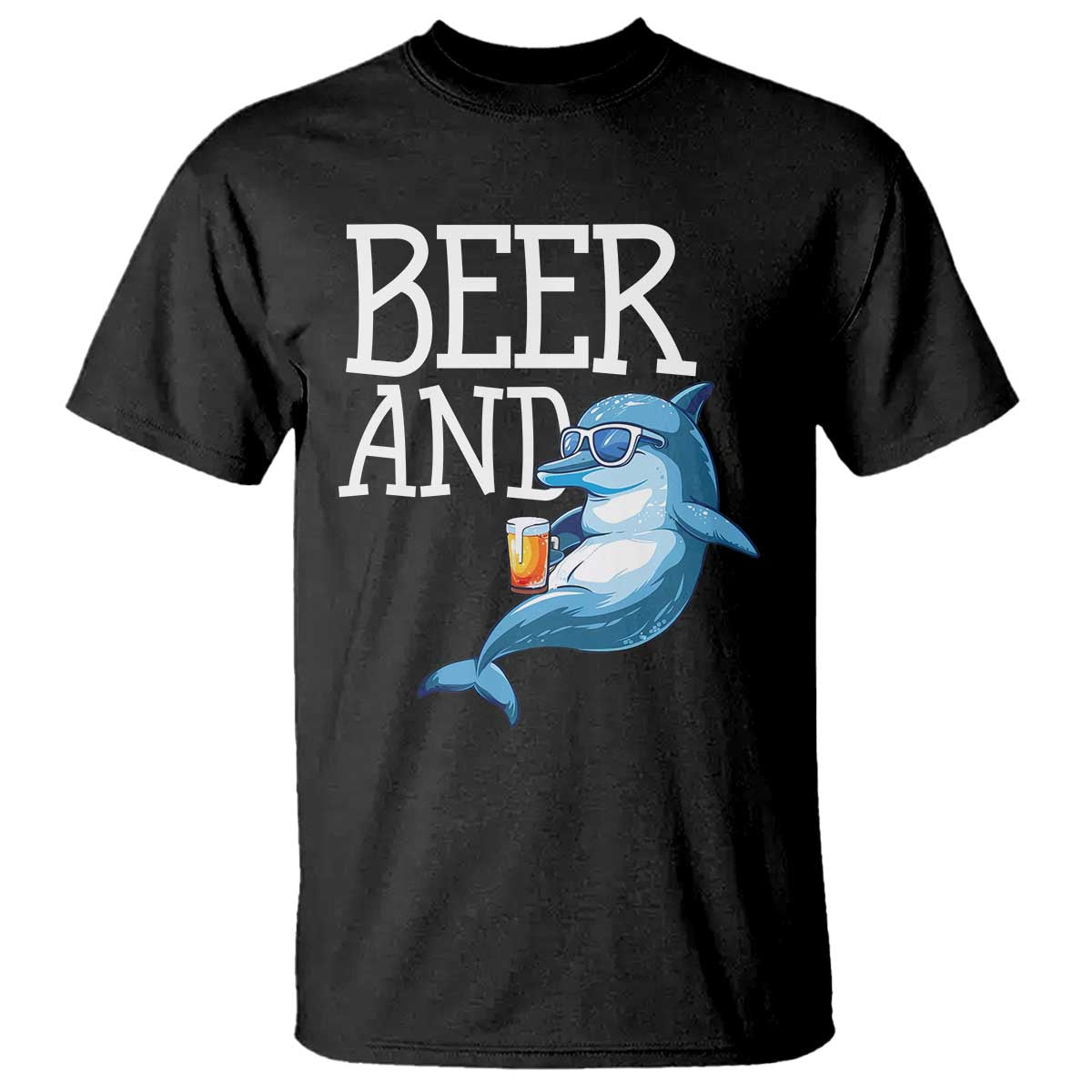 Dolphin And Beer Lover Funny Beach Life Gift T Shirt TS12 Black Print Your Wear
