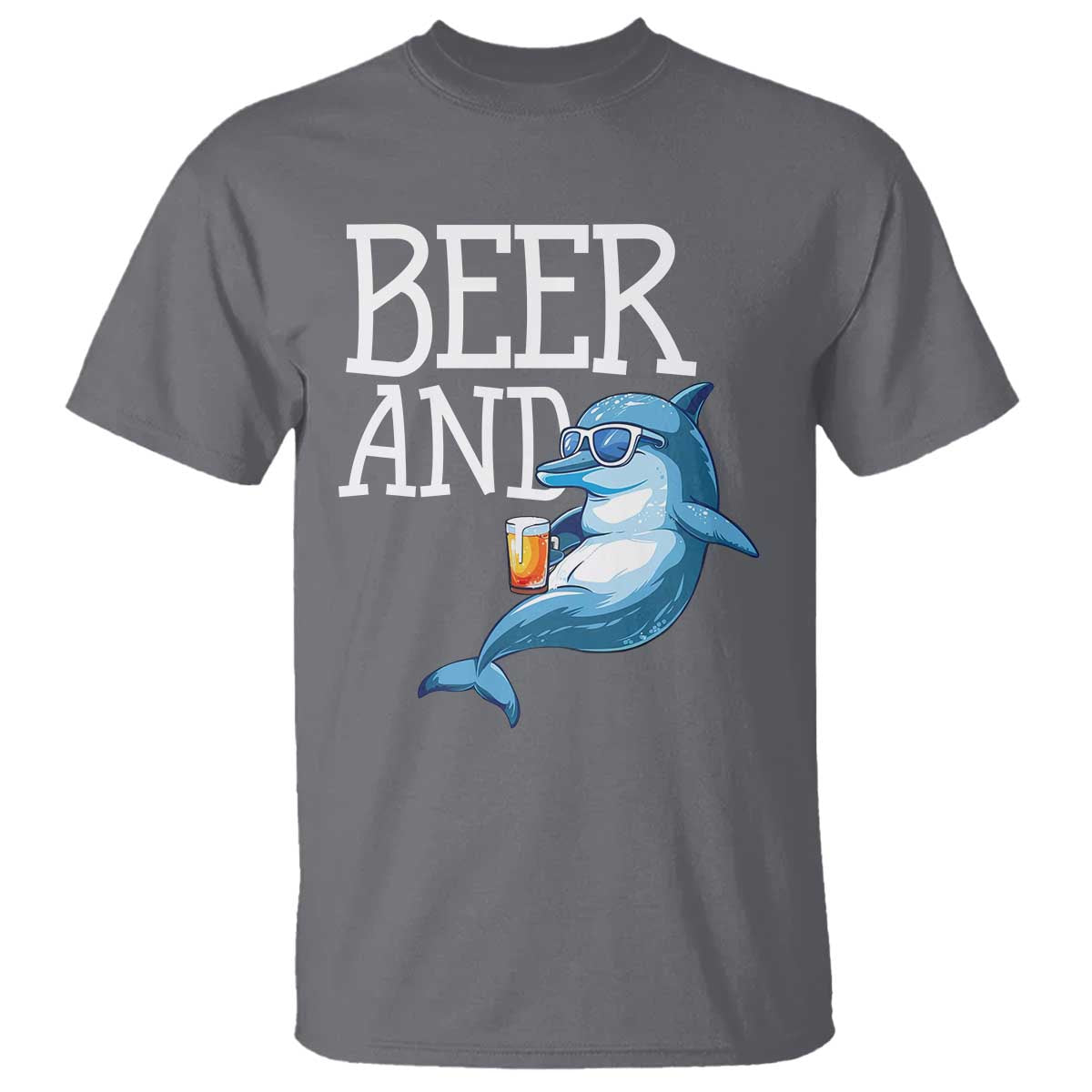 Dolphin And Beer Lover Funny Beach Life Gift T Shirt TS12 Charcoal Print Your Wear