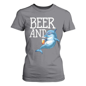 Dolphin And Beer Lover Funny Beach Life Gift T Shirt For Women TS12 Charcoal Print Your Wear