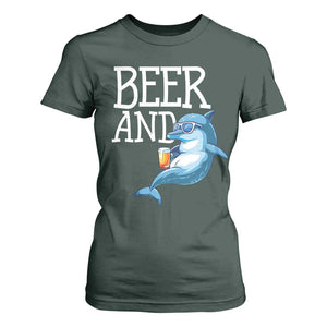 Dolphin And Beer Lover Funny Beach Life Gift T Shirt For Women TS12 Dark Forest Green Print Your Wear