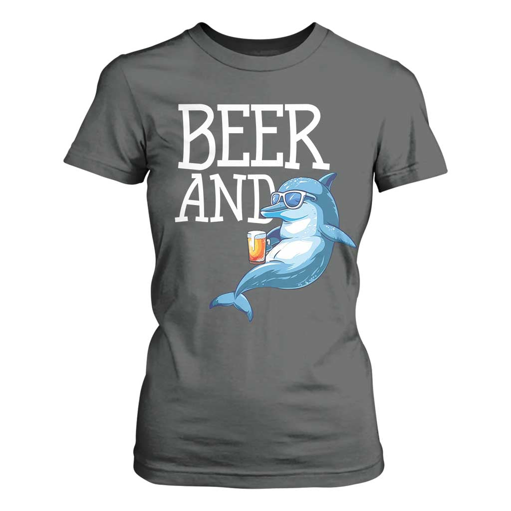 Dolphin And Beer Lover Funny Beach Life Gift T Shirt For Women TS12 Dark Heather Print Your Wear
