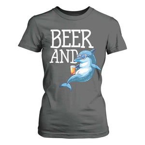 Dolphin And Beer Lover Funny Beach Life Gift T Shirt For Women TS12 Dark Heather Print Your Wear