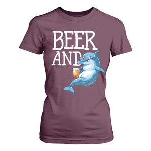Dolphin And Beer Lover Funny Beach Life Gift T Shirt For Women TS12 Maroon Print Your Wear