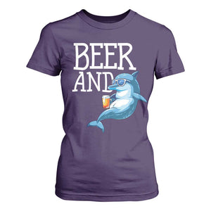 Dolphin And Beer Lover Funny Beach Life Gift T Shirt For Women TS12 Purple Print Your Wear
