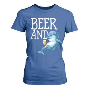 Dolphin And Beer Lover Funny Beach Life Gift T Shirt For Women TS12 Royal Blue Print Your Wear