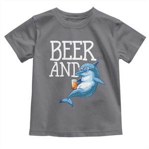 Dolphin And Beer Lover Funny Beach Life Gift Toddler T Shirt TS12 Charcoal Print Your Wear