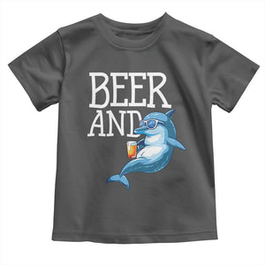 Dolphin And Beer Lover Funny Beach Life Gift Toddler T Shirt TS12 Dark Heather Print Your Wear