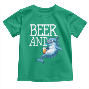 Dolphin And Beer Lover Funny Beach Life Gift Toddler T Shirt TS12 Irish Green Print Your Wear