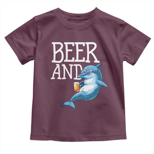 Dolphin And Beer Lover Funny Beach Life Gift Toddler T Shirt TS12 Maroon Print Your Wear