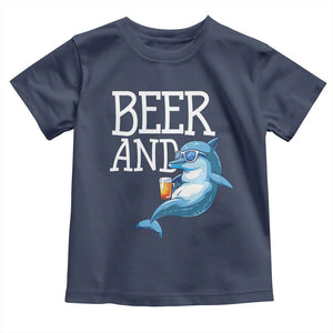 Dolphin And Beer Lover Funny Beach Life Gift Toddler T Shirt TS12 Navy Print Your Wear