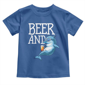 Dolphin And Beer Lover Funny Beach Life Gift Toddler T Shirt TS12 Royal Blue Print Your Wear