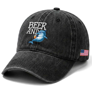 Dolphin And Beer Lover Funny Beach Life Gift Washed Cotton Baseball Cap TS12 Print Your Wear