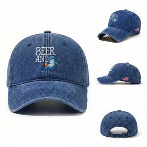 Dolphin And Beer Lover Funny Beach Life Gift Washed Cotton Baseball Cap TS12 Washed Cap Universal Fit Royal Blue Print Your Wear