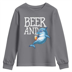 Dolphin And Beer Lover Funny Beach Life Gift Youth Sweatshirt TS12 Charcoal Print Your Wear