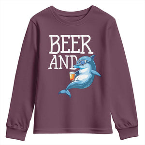 Dolphin And Beer Lover Funny Beach Life Gift Youth Sweatshirt TS12 Maroon Print Your Wear