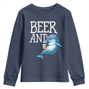 Dolphin And Beer Lover Funny Beach Life Gift Youth Sweatshirt TS12 Navy Print Your Wear