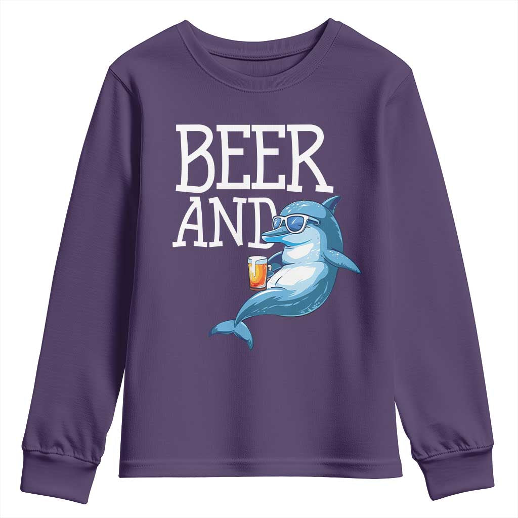 Dolphin And Beer Lover Funny Beach Life Gift Youth Sweatshirt TS12 Purple Print Your Wear