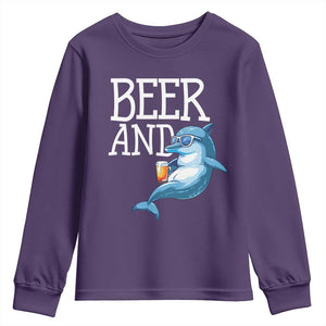 Dolphin And Beer Lover Funny Beach Life Gift Youth Sweatshirt TS12 Purple Print Your Wear