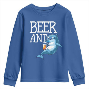 Dolphin And Beer Lover Funny Beach Life Gift Youth Sweatshirt TS12 Royal Blue Print Your Wear