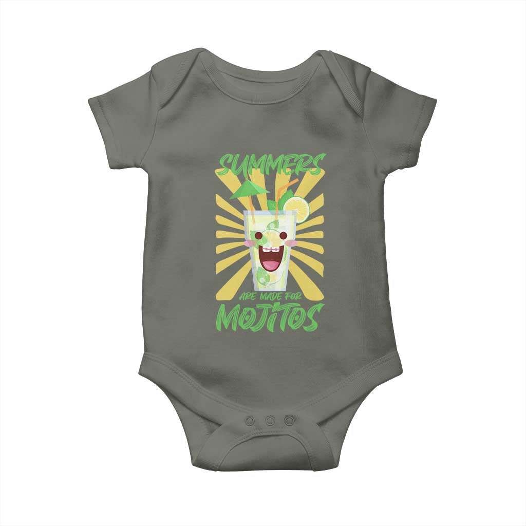 Summers Are Made For Mojitos Baby Onesie Funny Vacation Cocktail TS12 Military Green Print Your Wear