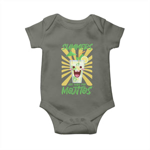 Summers Are Made For Mojitos Baby Onesie Funny Vacation Cocktail TS12 Military Green Print Your Wear