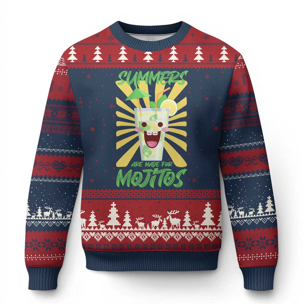 Summers Are Made For Mojitos Ugly Christmas Sweater Funny Vacation Cocktail TS12 Navy Red Print Your Wear