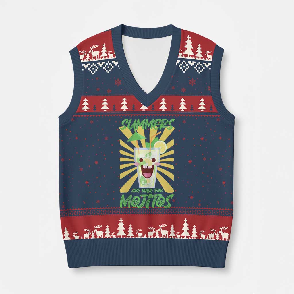 Summers Are Made For Mojitos V-Neck Knit Sweater Vest Funny Vacation Cocktail TS12 Navy Red Print Your Wear