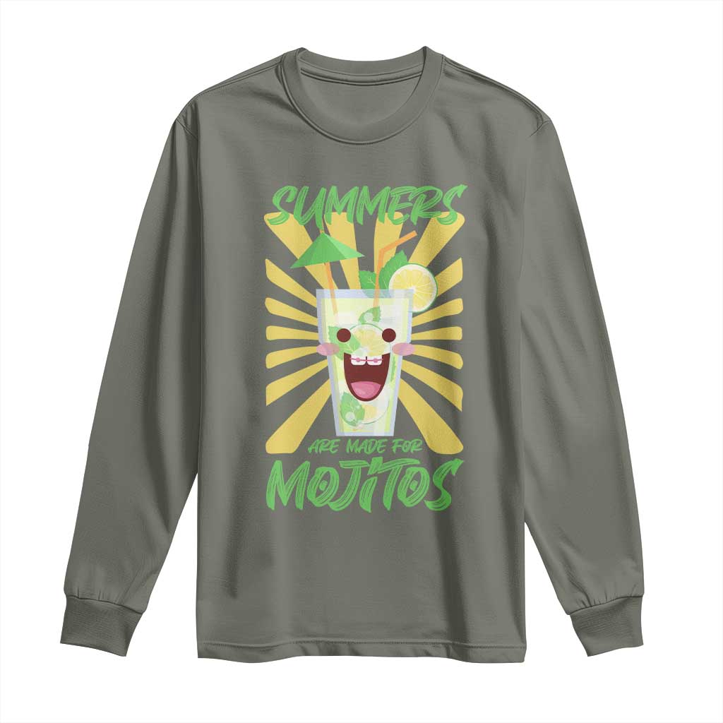 Summers Are Made For Mojitos Long Sleeve Shirt Funny Vacation Cocktail TS12 Military Green Print Your Wear