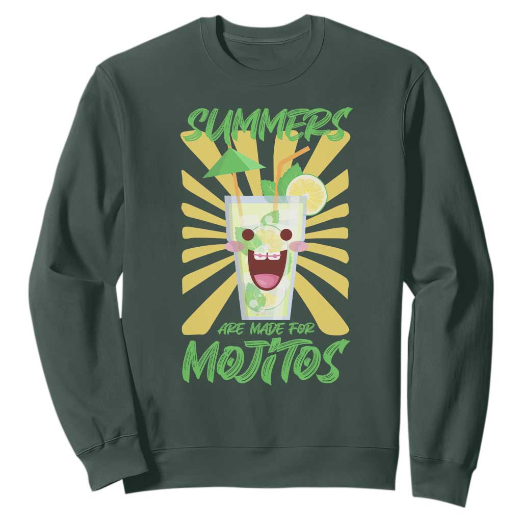 Summers Are Made For Mojitos Sweatshirt Funny Vacation Cocktail TS12 Dark Forest Green Print Your Wear