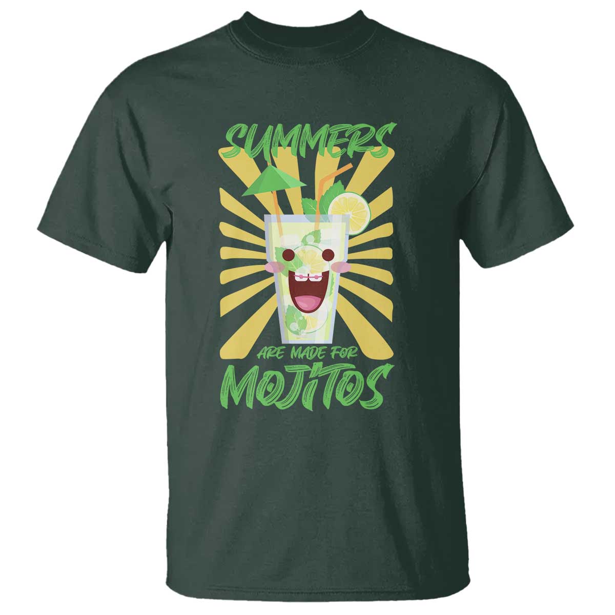Summers Are Made For Mojitos T Shirt Funny Vacation Cocktail TS12 Dark Forest Green Print Your Wear